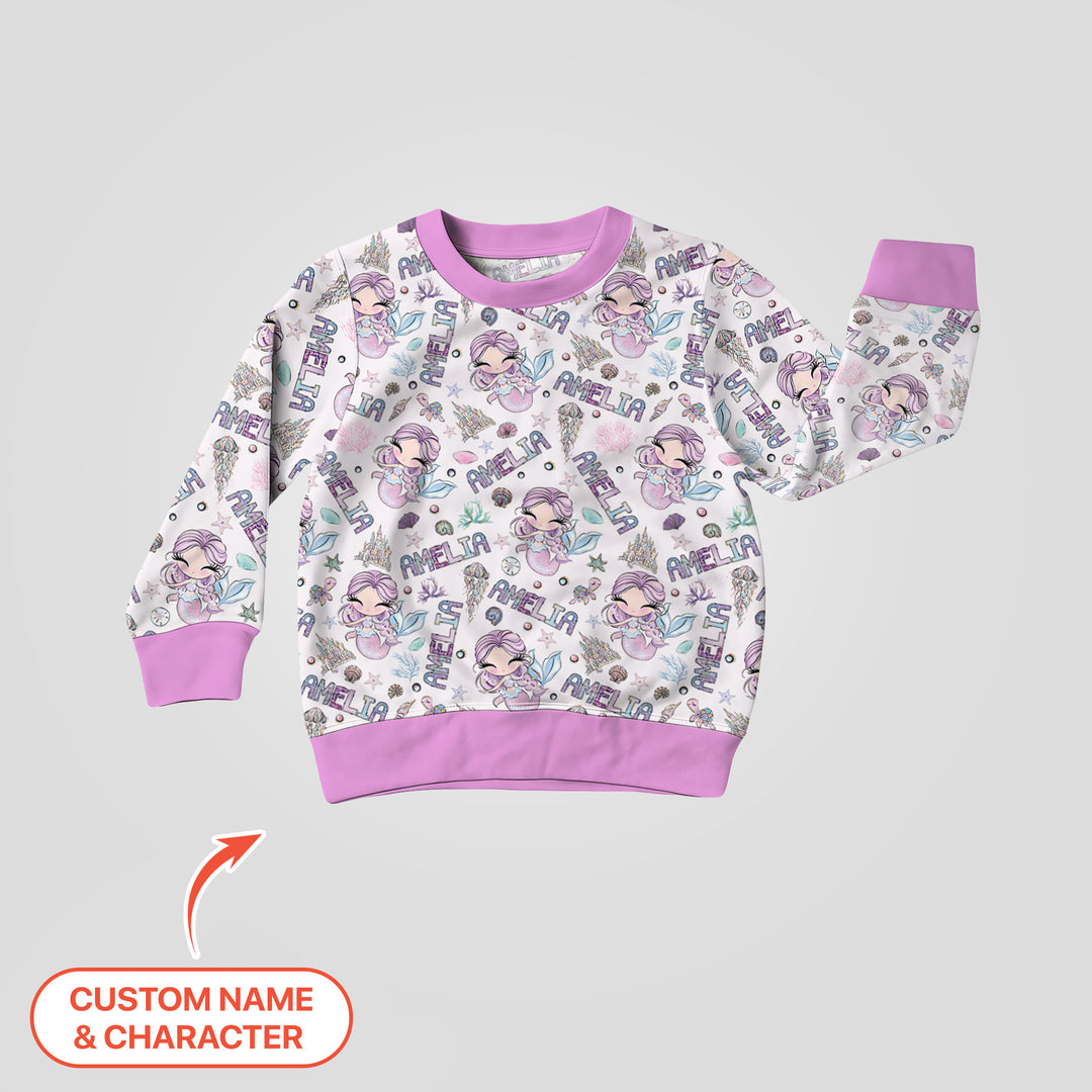 Custom Name Doodle Little Mermaid Crewneck Sweatshirt