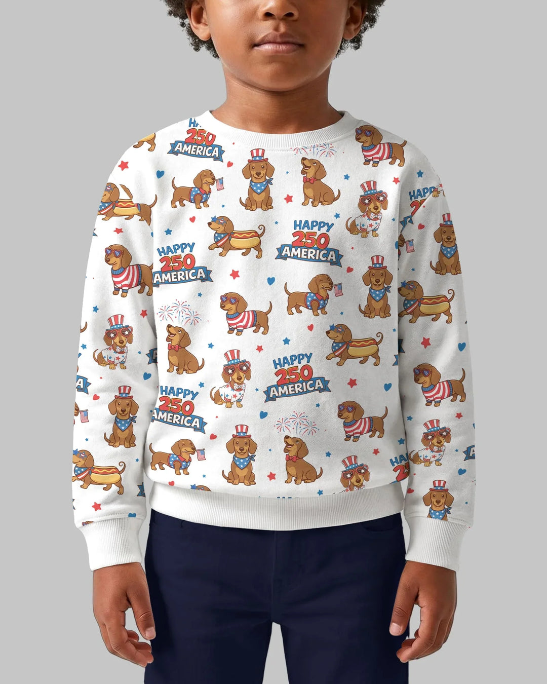 Rot, Weiß & Wiener-Hund Bambus Rundhals-Sweatshirt