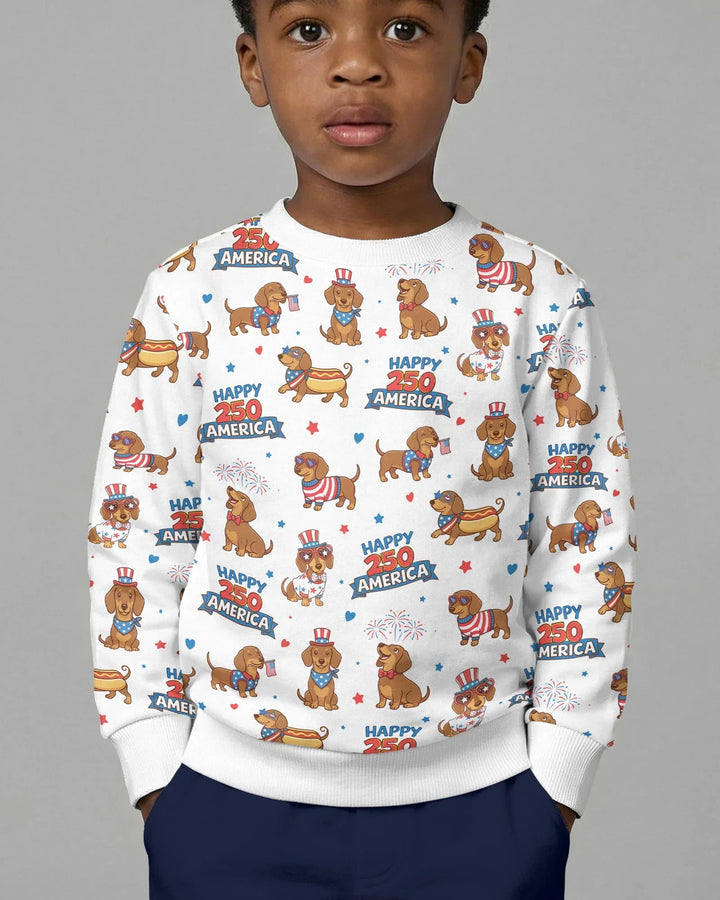 Rot, Weiß & Wiener-Hund Bambus Rundhals-Sweatshirt