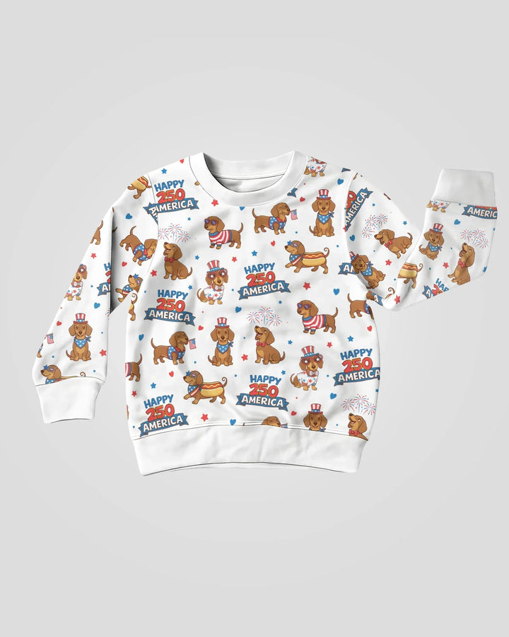 Rot, Weiß & Wiener-Hund Bambus Rundhals-Sweatshirt