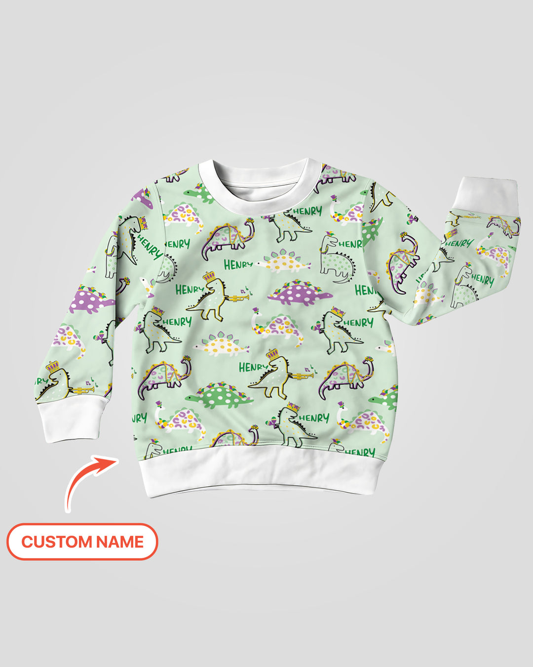 Custom Name Mardi Gras Saurus Crewneck Sweatshirt