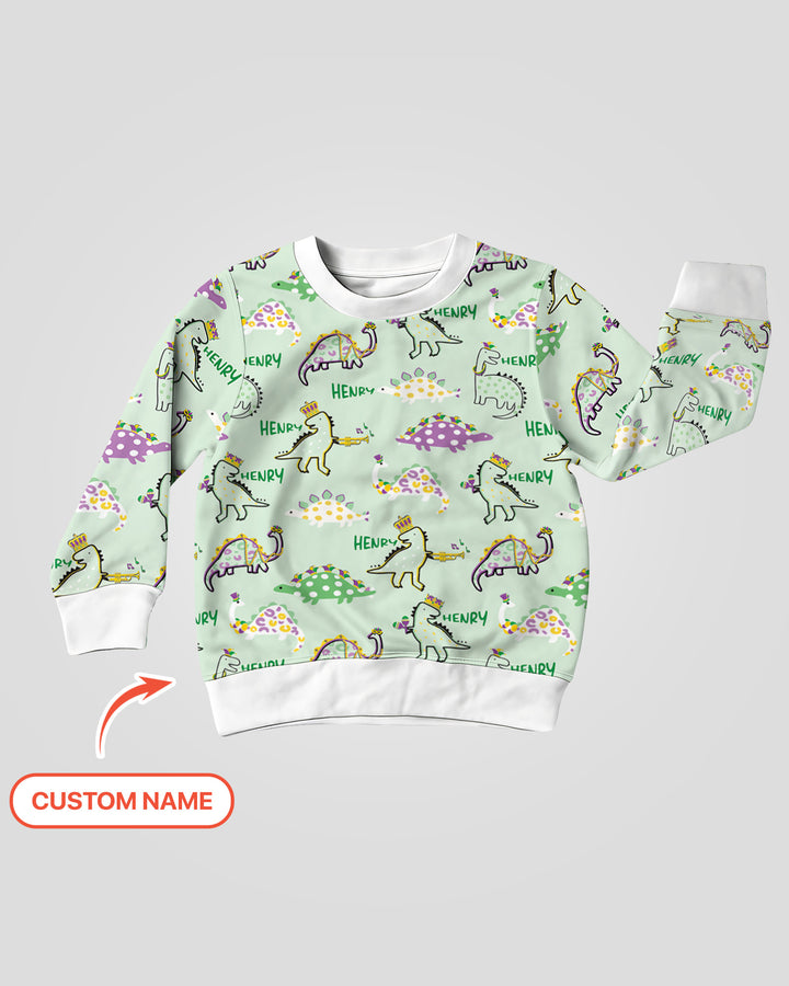 Custom Name Mardi Gras Saurus Crewneck Sweatshirt