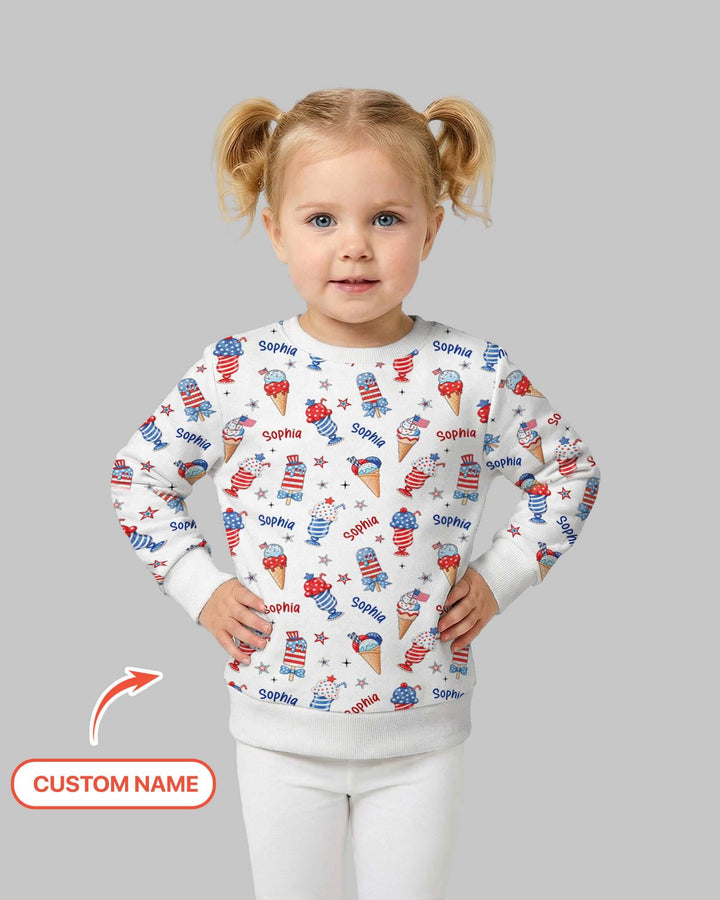 Custom Name Red, White & Ice Cream Bamboo Crewneck Sweatshirt