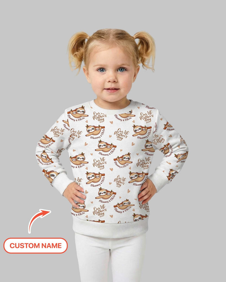 Custom Name Mama & Baby Sloth – Our First Mother’s Day 2026 Bamboo Crewneck Sweatshirt