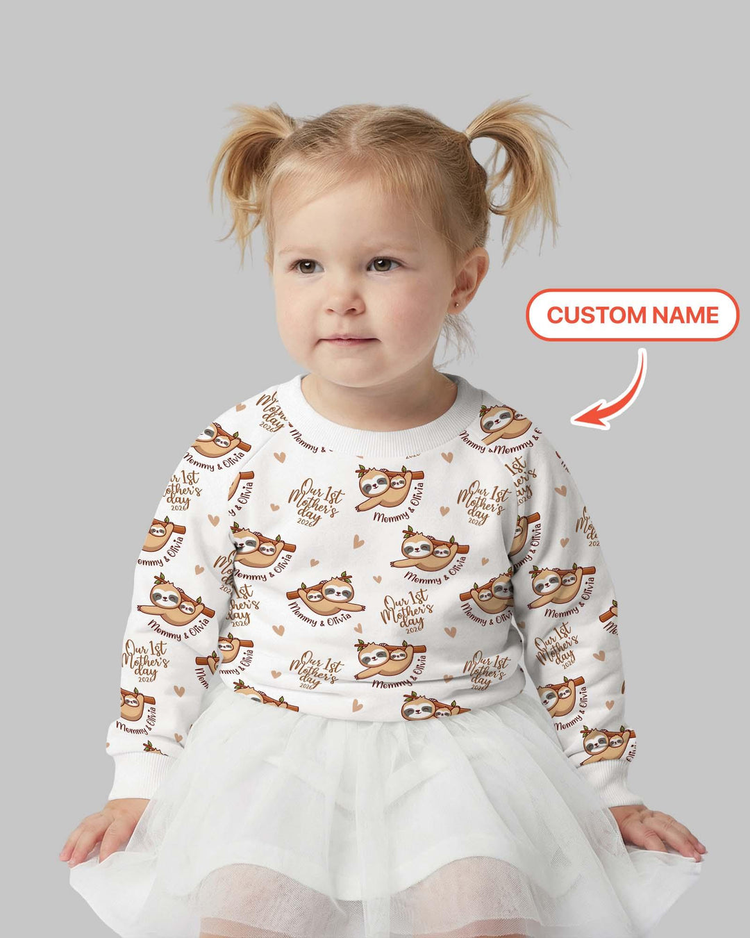 Custom Name Mama & Baby Sloth – Our First Mother’s Day 2026 Bamboo Crewneck Sweatshirt