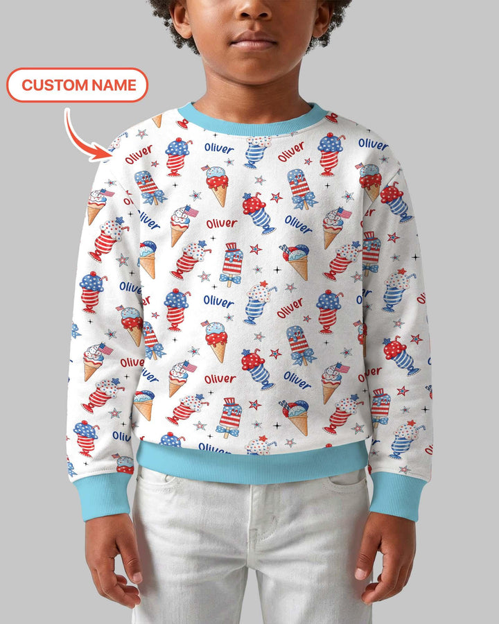 Custom Name Red, White & Ice Cream Bamboo Crewneck Sweatshirt