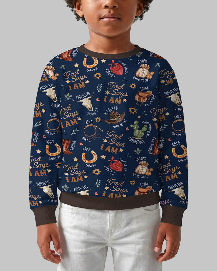 God Says I Am Western Faith Bamboo Crewneck Sweatshirt
