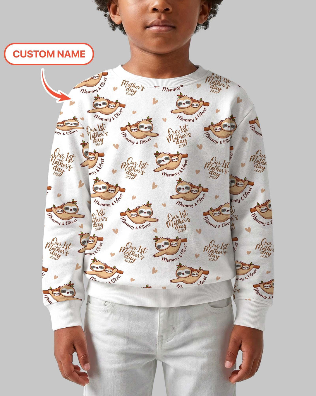 Custom Name Mama & Baby Sloth – Our First Mother’s Day 2026 Bamboo Crewneck Sweatshirt