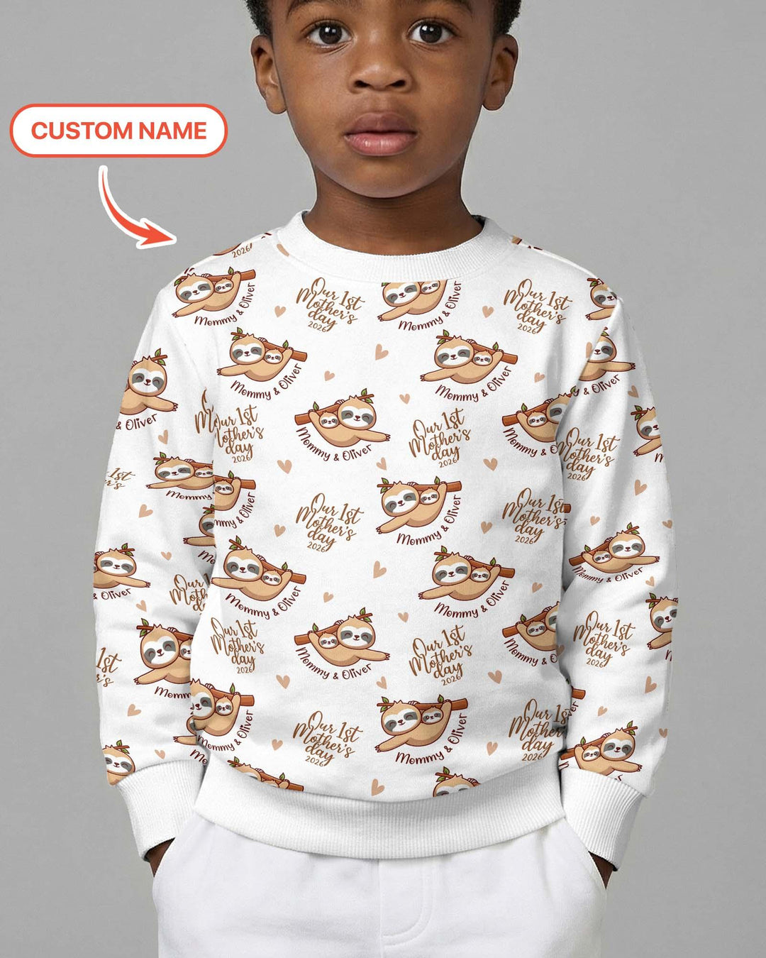 Custom Name Mama & Baby Sloth – Our First Mother’s Day 2026 Bamboo Crewneck Sweatshirt