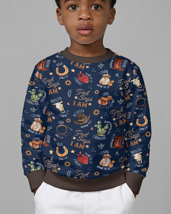 God Says I Am Western Faith Bamboo Crewneck Sweatshirt