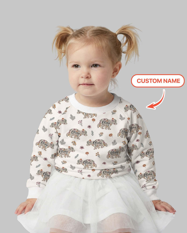 Custom Name Floral Bear Family Matching Bamboo Crewneck Sweatshirt
