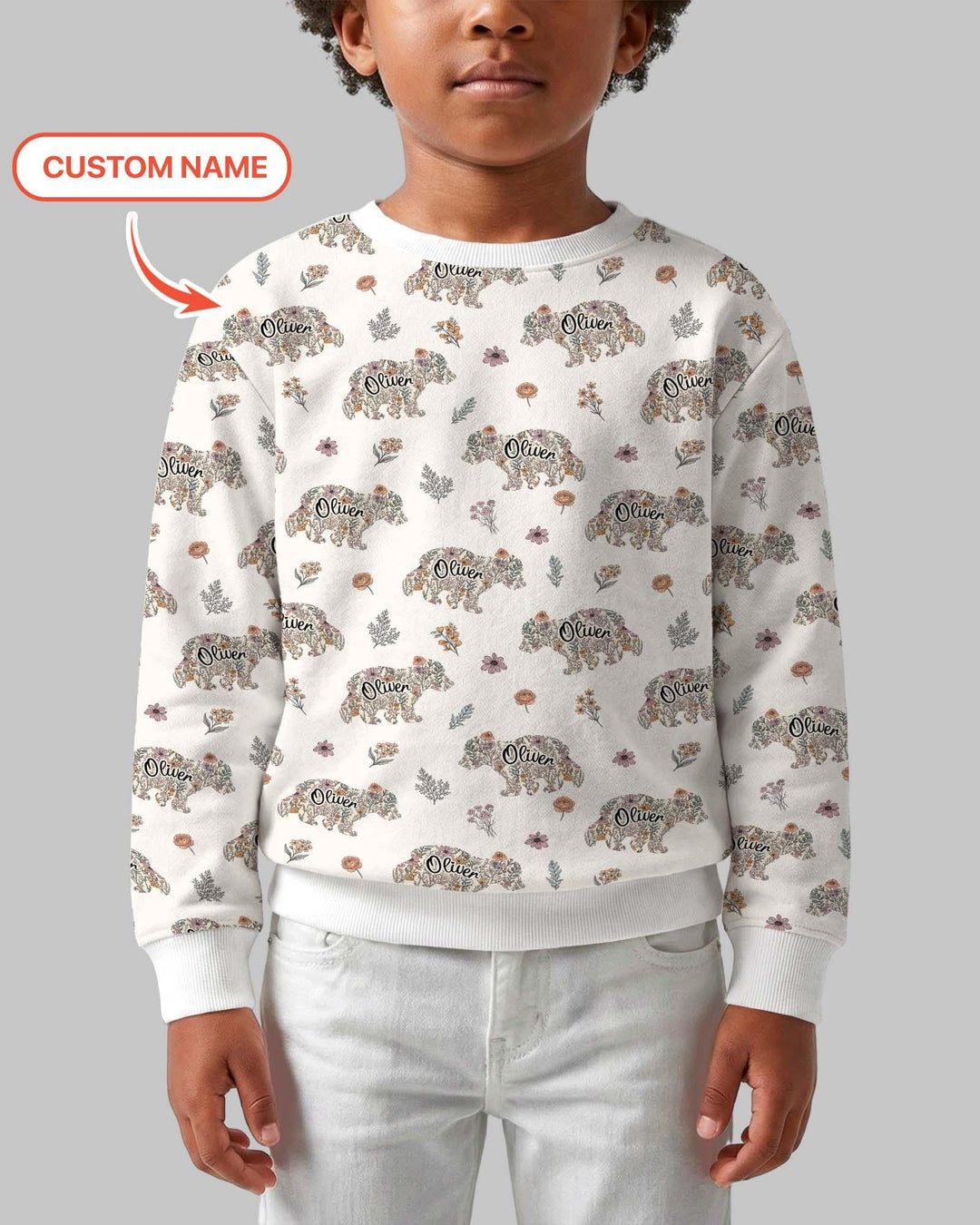 Custom Name Floral Bear Family Matching Bamboo Crewneck Sweatshirt