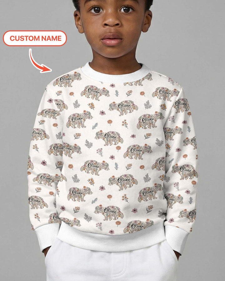 Custom Name Floral Bear Family Matching Bamboo Crewneck Sweatshirt