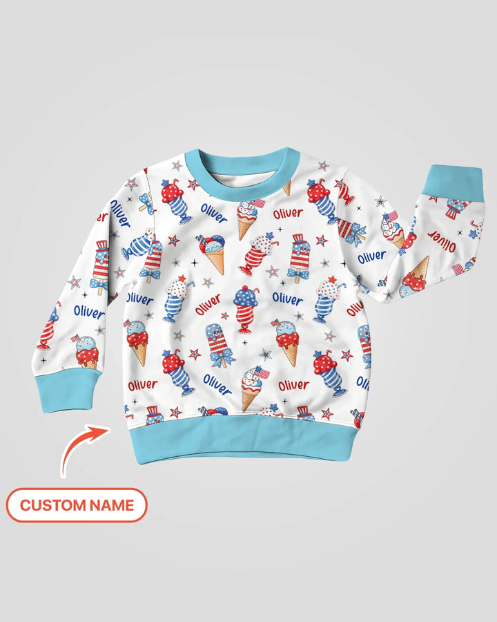 Custom Name Red, White & Ice Cream Bamboo Crewneck Sweatshirt