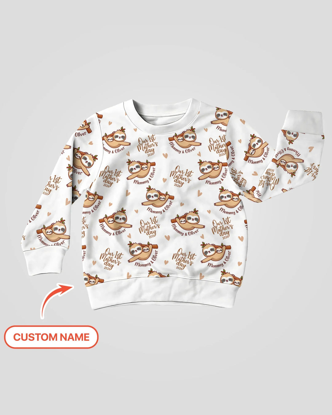 Custom Name Mama & Baby Sloth – Our First Mother’s Day 2026 Bamboo Crewneck Sweatshirt