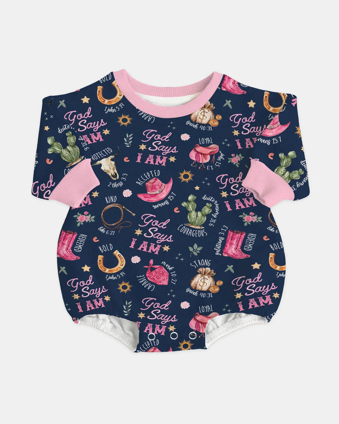 God Says I Am Western Faith Bamboo Bubble Romper