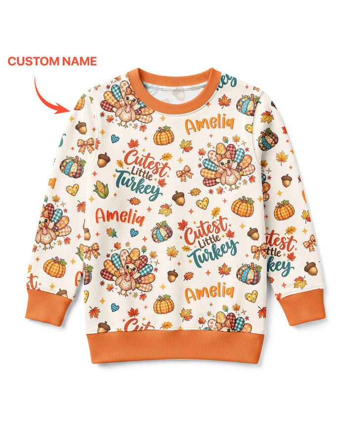 Custom Name Cutest Little Turkey Bamboo Crewneck Sweatshirt