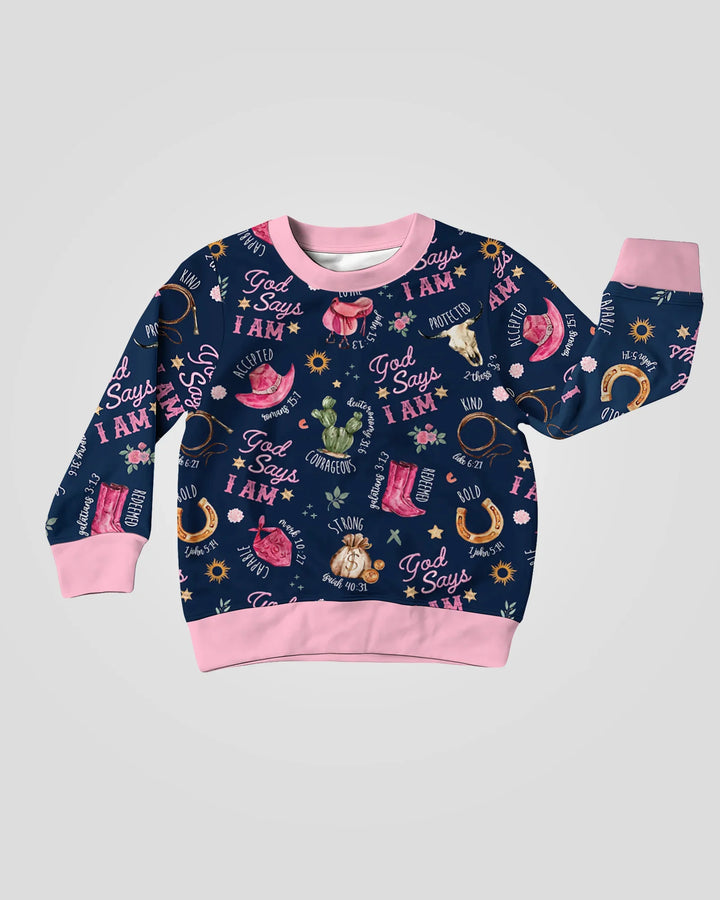 God Says I Am Western Faith Bamboo Crewneck Sweatshirt