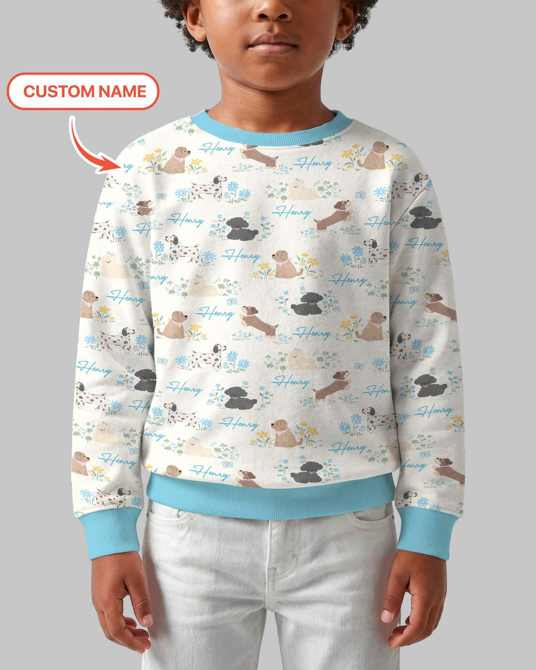 Custom Name Flower Dogs Crewneck Sweatshirt