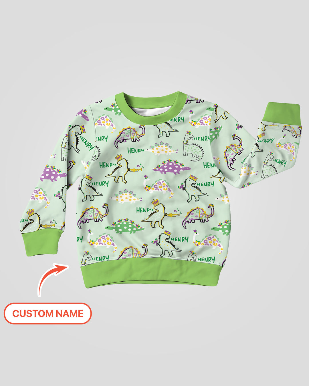 Custom Name Mardi Gras Saurus Crewneck Sweatshirt