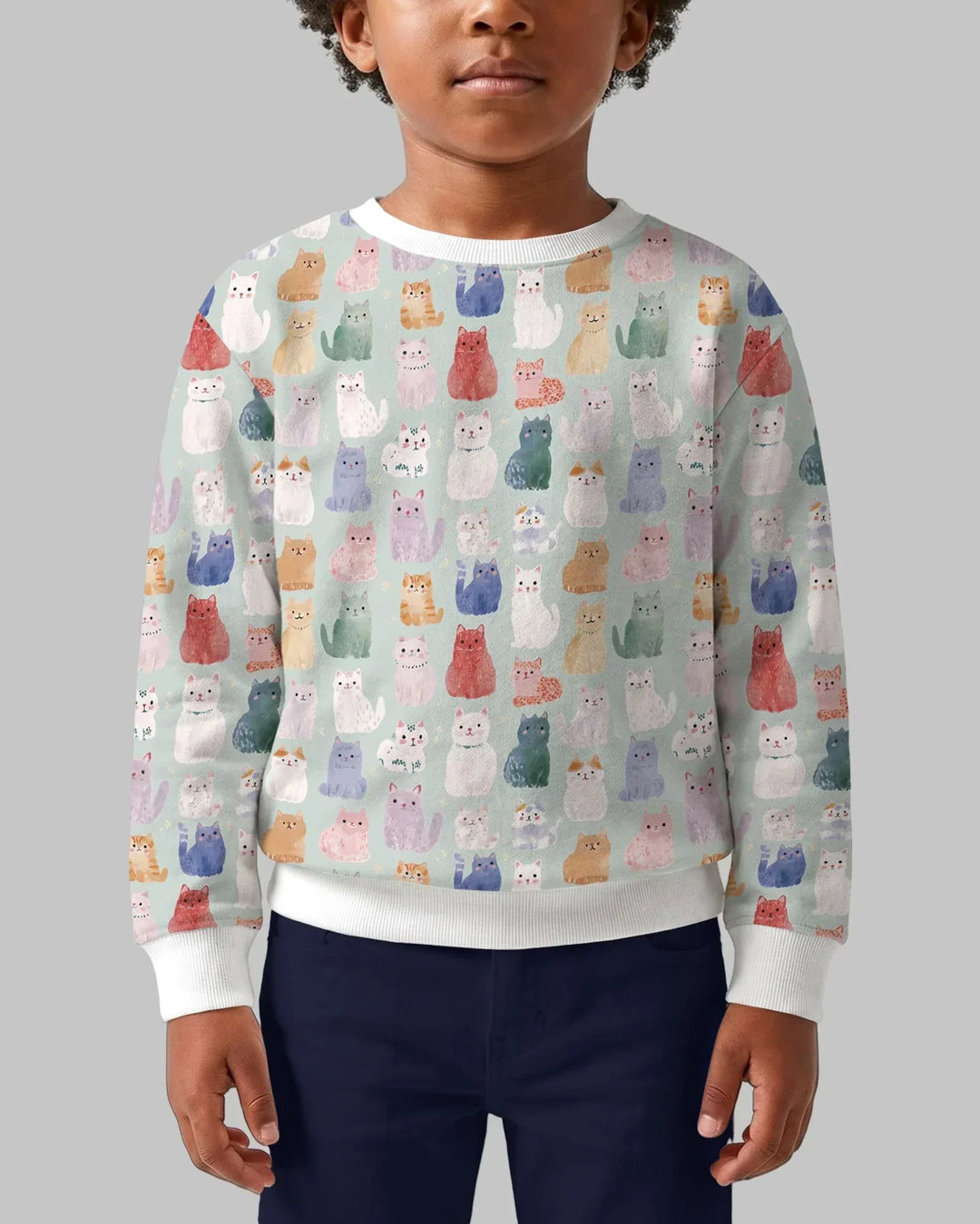 Verzauberte Happy Kitty Familien-Partnerlook Bambus-Rundhals-Sweatshirt