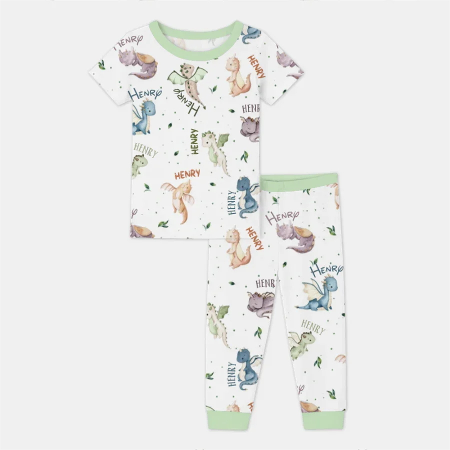 Sweet Baby Dragons Custom Name Two Piece Short Sleeve Pajama Set