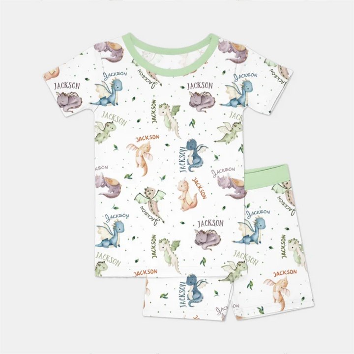 Sweet Baby Dragons Custom Name Two Piece Short Sleeve Shorts Pajama Set