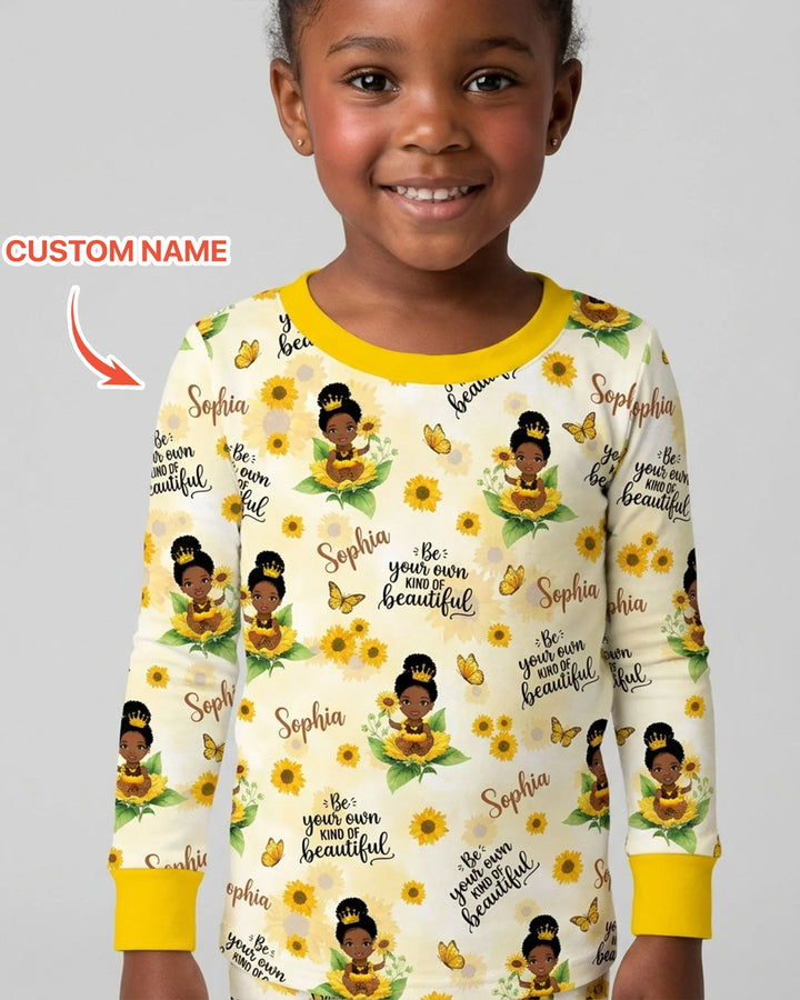 Custom Name Sunflower Queen Bamboo Two Piece Long Sleeve Pajama Set