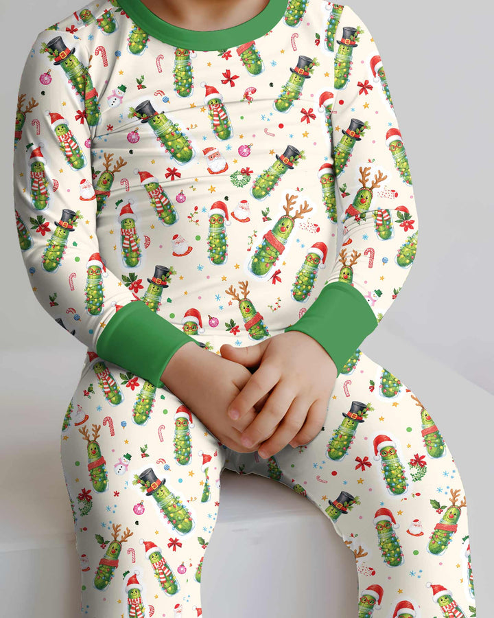 Funny Christmas Pickle Bamboo Two Piece Long Sleeve Pajama Set