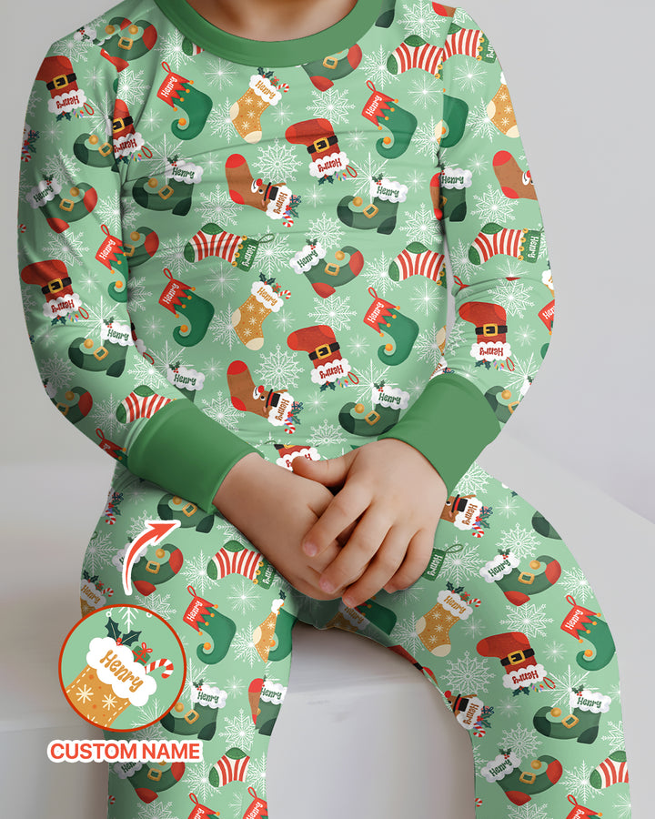 Personalize Christmas Crew Family Matching  Bamboo Two Piece Long Sleeve Pajama Set