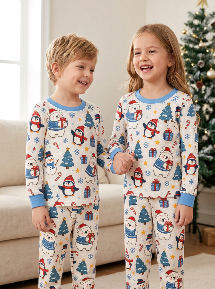 Penguin Winter Picnic Bamboo Two Piece Long Sleeve Pajama Set