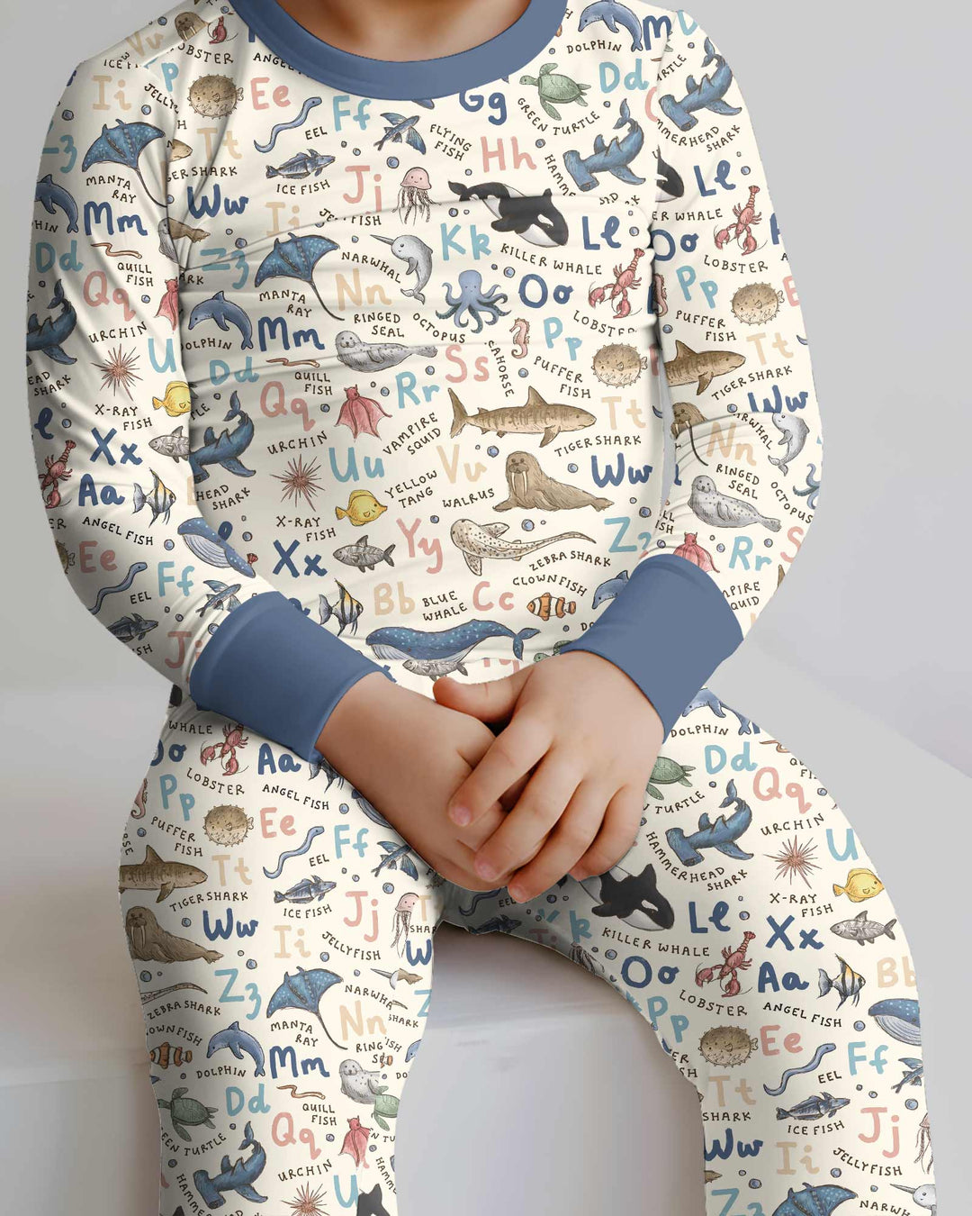 Ocean Animal Alphabet Bamboo Two Piece Long Sleeve Pajama Set