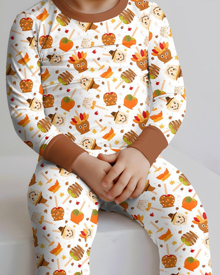 Fall Caramel Apple Family Matching Bamboo Two Piece Long Sleeve Pajama Set