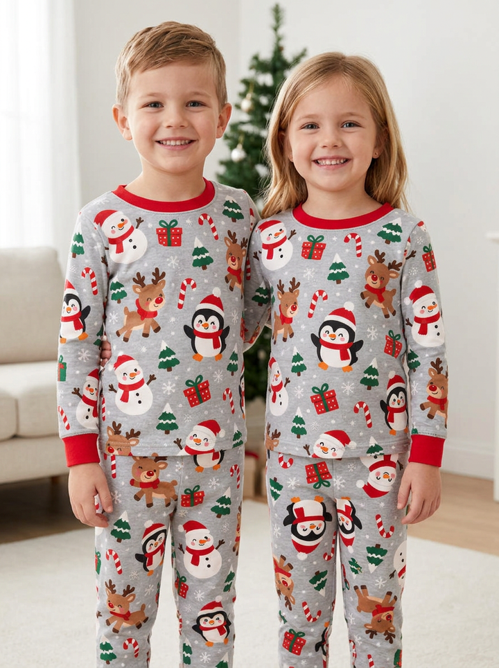 Penguins On Ice Slides Bamboo Two Piece Long Sleeve Pajama Set