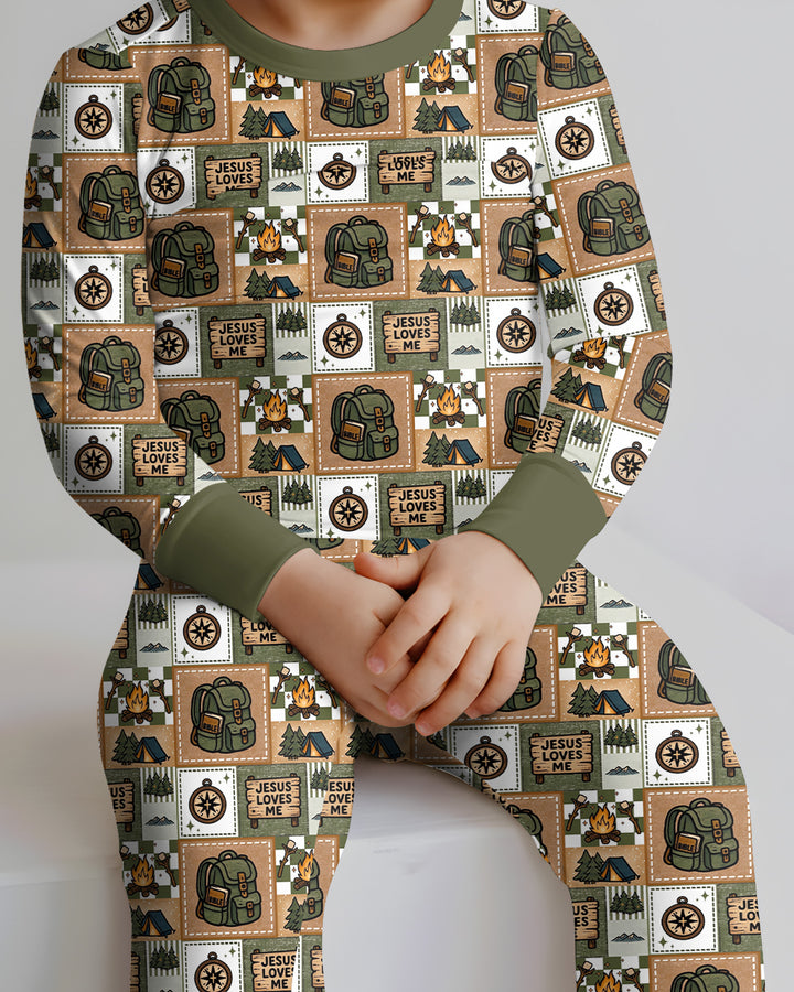 Camping Jesus Loves Me Bamboo Two Piece Long Sleeve Pajama Set
