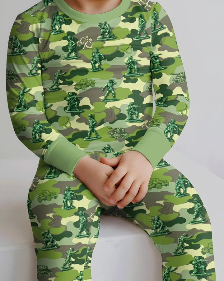Green Army Men Bamboo Two Piece Long Sleeve Pajama Set
