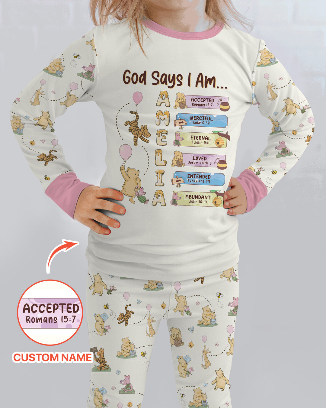 God Says I Am - Blessing Bear Bamboo Two Piece Long Sleeve Pajama Set