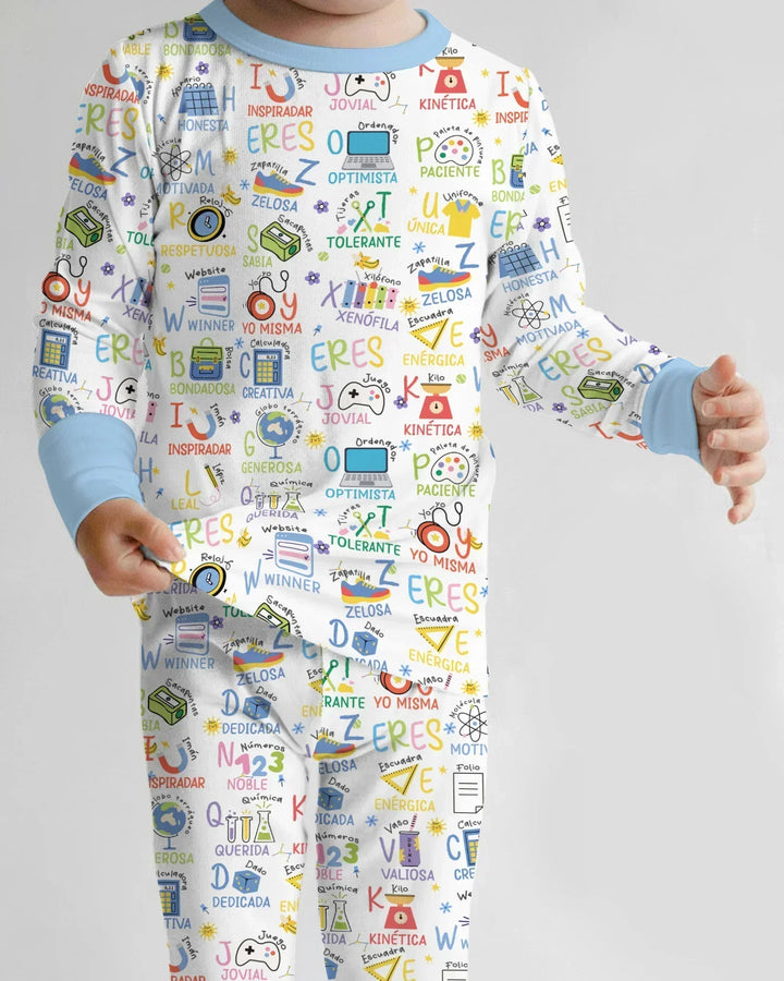 Pijama de bambú de dos piezas de manga larga con el alfabeto español You Are