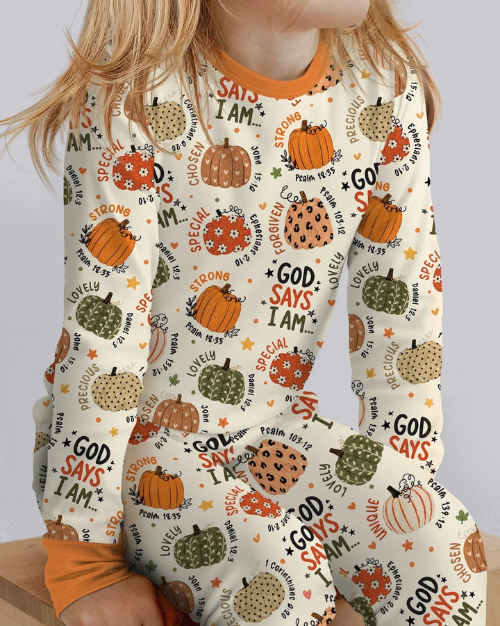 Fall God Says I Am Bamboo Two Piece Long Sleeve Pajama Set
