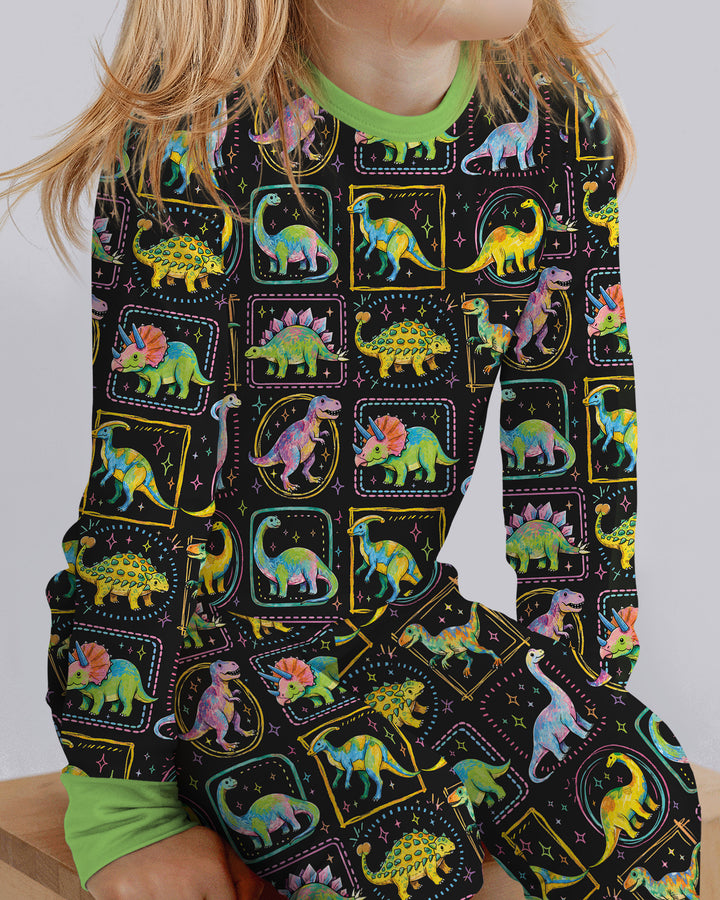 Whimsical Dinosaurs Bamboo Two Piece Long Sleeve Pajama Set