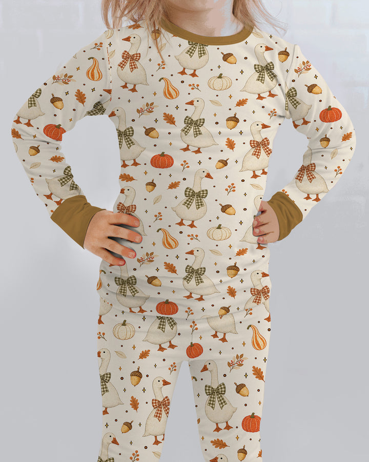 Vintage Fall Geese Bamboo Two Piece Long Sleeve Pajama Set