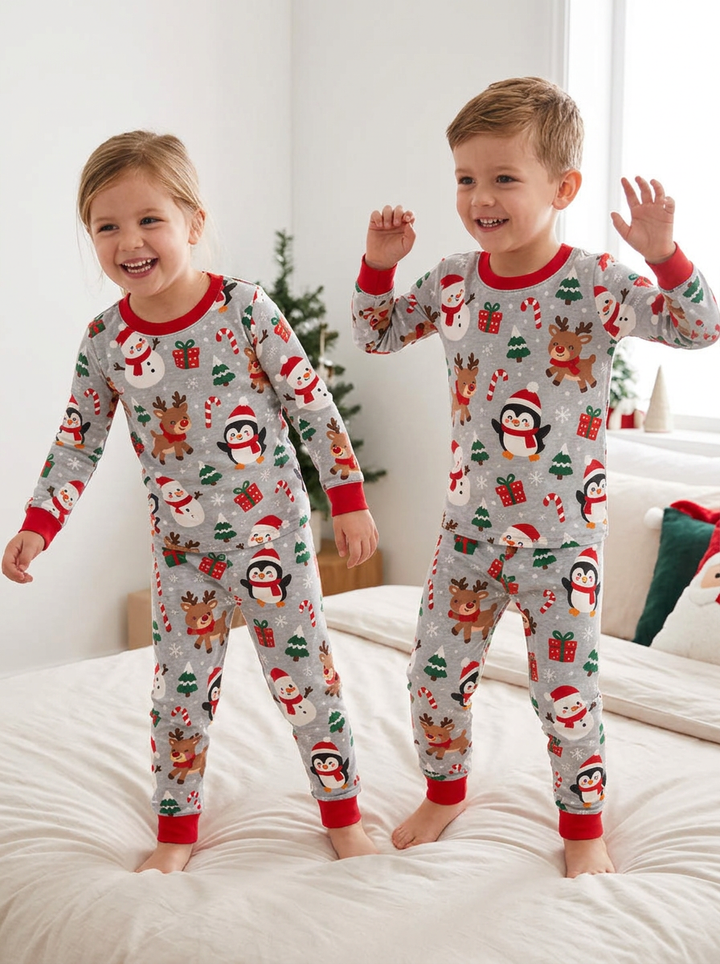 Penguins On Ice Slides Bamboo Two Piece Long Sleeve Pajama Set