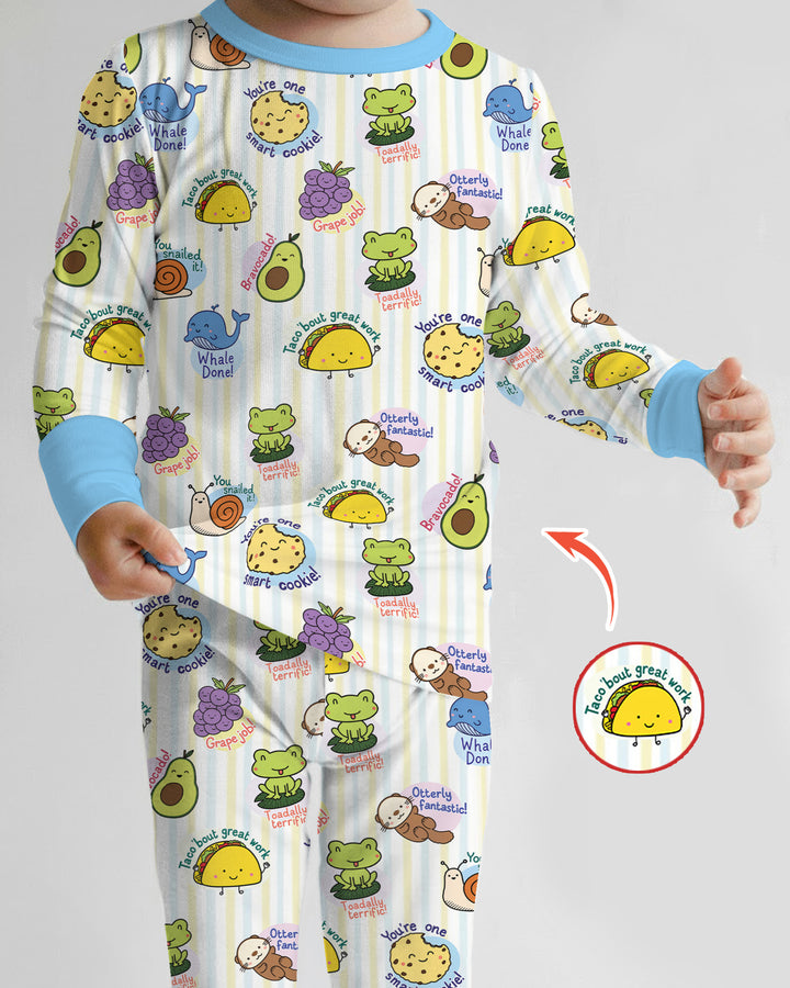 Cute Animal and Food Pun Bamboo Two Piece Long Sleeve Pajama Set