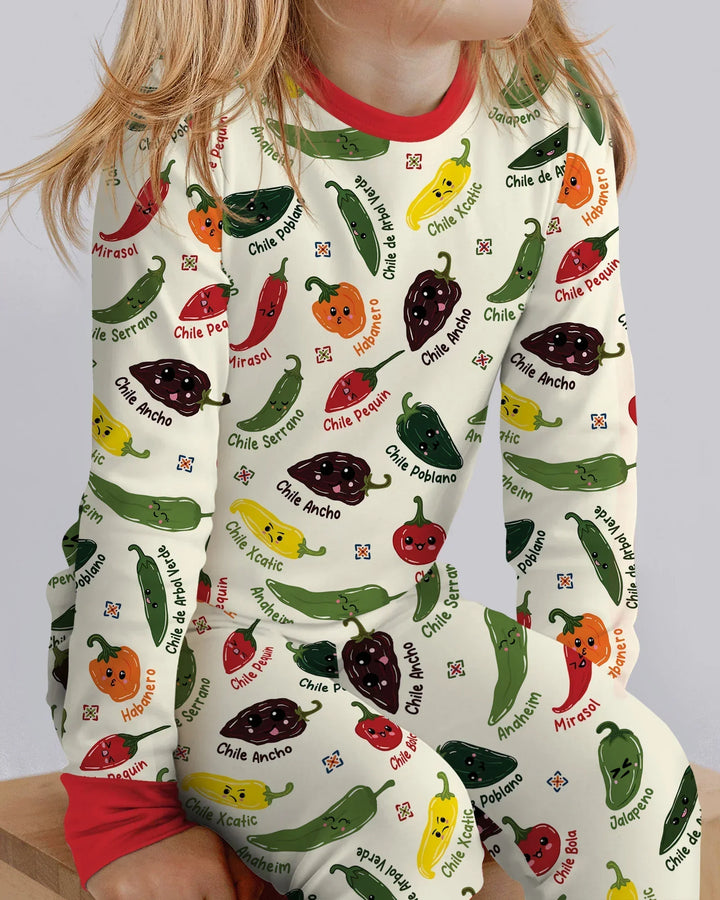 Kawaii  Mexican Chiles Bamboo Two Piece Long Sleeve Pajama Set