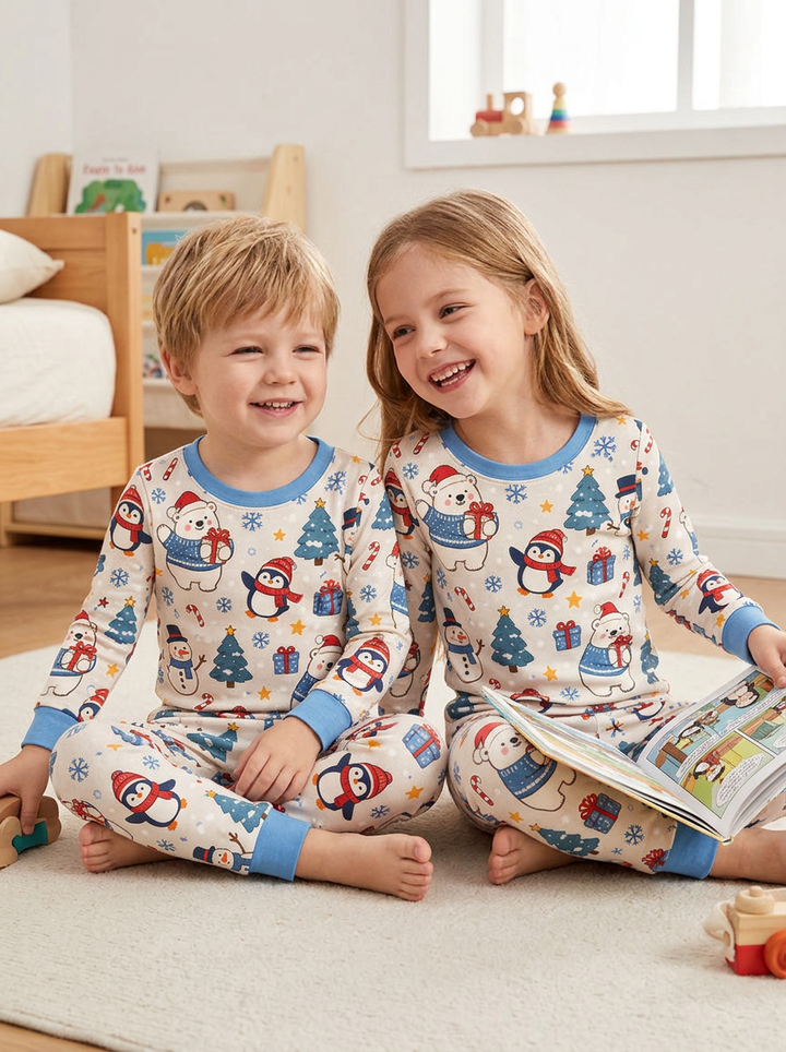 Penguin Winter Picnic Bamboo Two Piece Long Sleeve Pajama Set