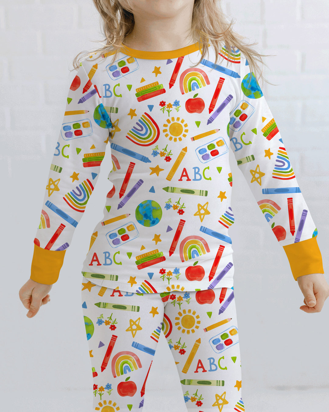 School Scribbles Bamboo Two Piece Long Sleeve Pajama Set