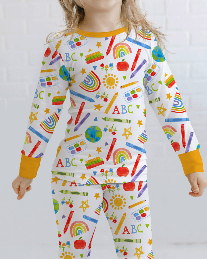 School Scribbles Bamboo Two Piece Long Sleeve Pajama Set