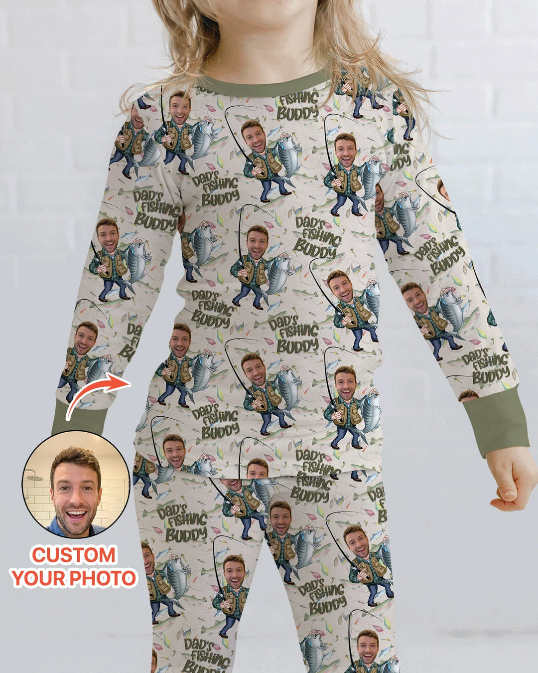 Custom Photo Dad Fishing's Buddy Daddy & Me Matching Bamboo Two Piece Long Sleeve Pajama Set