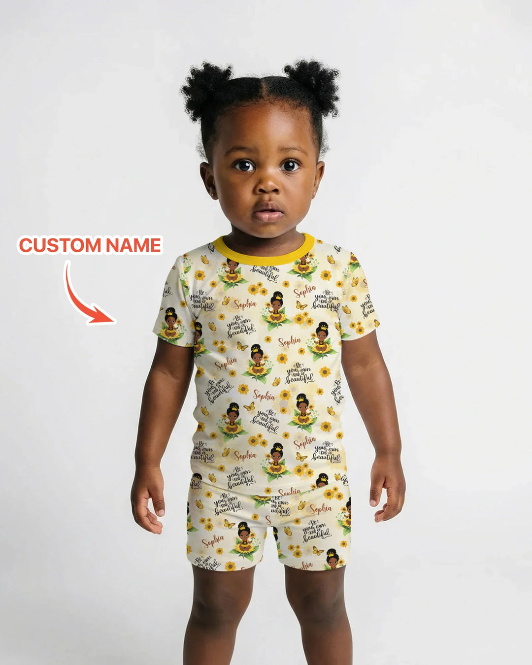 Custom Name Sunflower Queen Bamboo Two Piece Short Sleeve Shorts Pajama Set