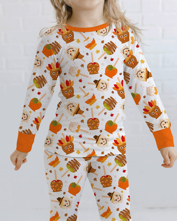 Fall Caramel Apple Family Matching Bamboo Two Piece Long Sleeve Pajama Set